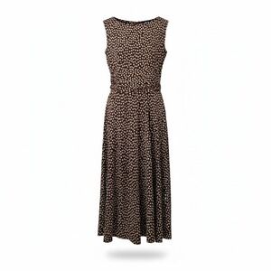 Perceptions New York Brown Polka Dot Sleeveless Ruched Midi Dress Womens 10